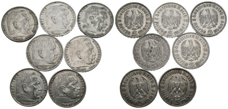 ALEMANIA. Bonito conjunto de 7 piezas de plata de 5 ReichsMark de los años 1935 ...