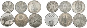 MONEDAS EXTRANJERAS. Precioso conjunto de 6 monedas de plata de Alemania de 5 y 10 Mark de diferentes fechas, todas ellas de plata. Alto nivel de cons...