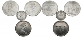 MONEDAS EXTRANJERAS. Conjunto formado por 4 monedas de plata de Canadá de fechas comprendidas entre 1919 y 1976. Módulos de 25 Cents, 1 y 5 Dólares. D...