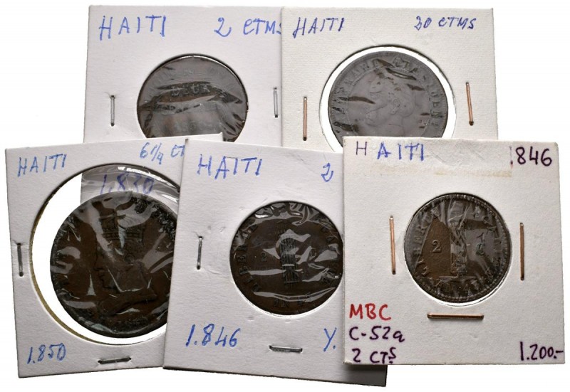 HAITI. Lote de 5 monedas del siglo XIX. Variedad de valores entre los que destac...