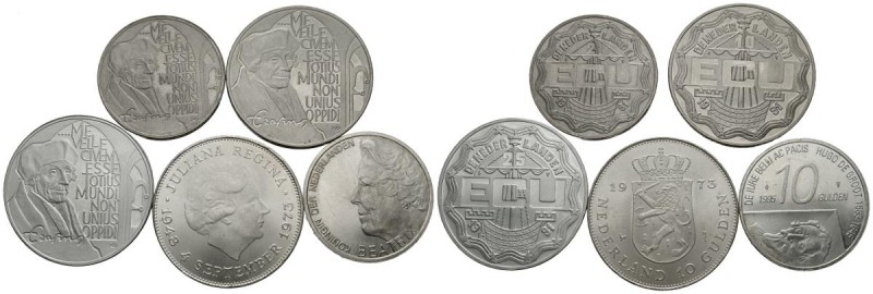 MONEDAS EXTRANJERAS. Magnífico conjunto de 5 monedasde Holanda de plata de 10 Gu...