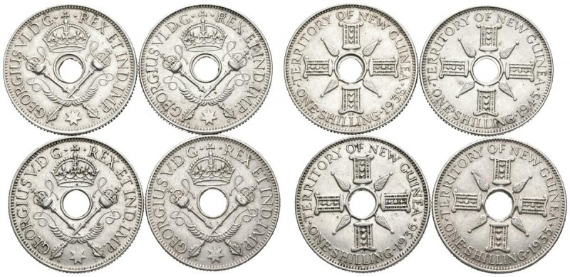 NUEVA GUINEA. Serie completa de 1 Schilling de plata de los años 1935, 1936, 193...