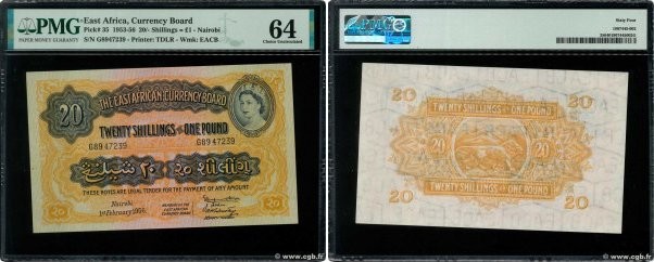 Country : EAST AFRICA 
Face Value : 20 Shillings - 1 Pound  
Date : 01 février 1...