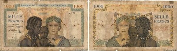 Country : FRENCH WEST AFRICA (1895-1958) 
Face Value : 1000 Francs  
Date : 28 a...