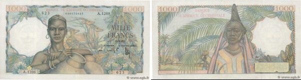 Country : FRENCH WEST AFRICA (1895-1958) 
Face Value : 1000 Francs  
Date : 18 s...