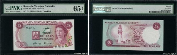 Country : BERMUDA 
Face Value : 5 Dollars  
Date : 01 avril 1978 
Period/Provinc...
