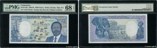 Country : CAMEROON 
Face Value : 1000 Francs  
Date : 01 janvier 1987 
Period/Pr...