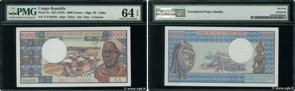 Country : CONGO 
Face Value : 1000 Francs  
Date : (1978) 
Period/Province/Bank ...
