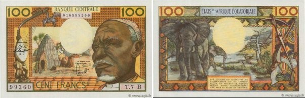 Country : EQUATORIAL AFRICAN STATES (FRENCH) 
Face Value : 100 Francs  
Date : (...