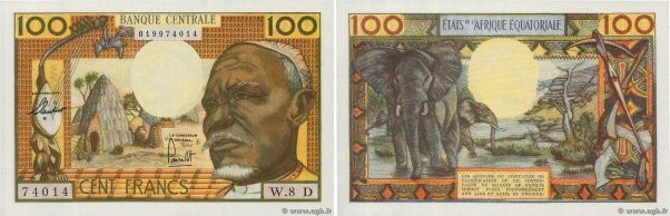 Country : EQUATORIAL AFRICAN STATES (FRENCH) 
Face Value : 100 Francs  
Date : (...
