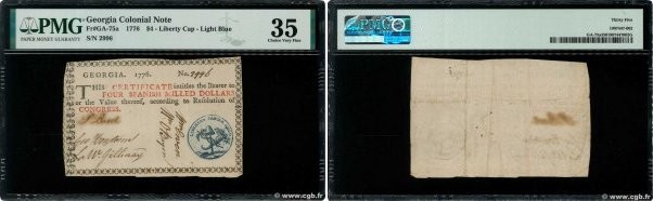 Country : UNITED STATES OF AMERICA 
Face Value : 4 Dollars  
Date : 1776 
Period...