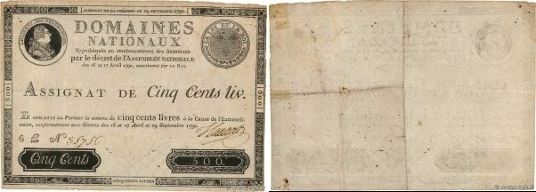 Country : FRANCE 
Face Value : 500 Livres Faux 
Date : 29 septembre 1790 
Period...