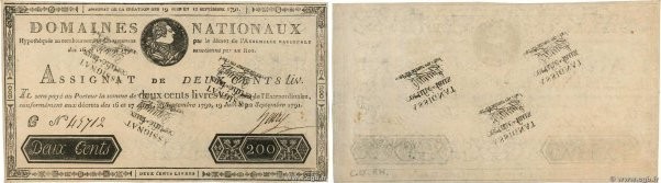 Country : FRANCE 
Face Value : 200 Livres Faux 
Date : 12 septembre 1791 
Period...