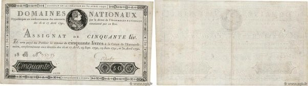 Country : FRANCE 
Face Value : 50 Livres  
Date : 30 avril 1792 
Period/Province...