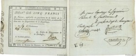 Country : FRANCE 
Face Value : 5 Francs  
Date : 1799 
Period/Province/Bank : Assignats 
Department : Dordogne 
Catalogue reference : Laf.221 
Alphabe...