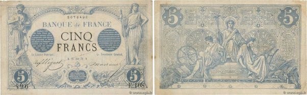 Country : FRANCE 
Face Value : 5 Francs NOIR  
Date : 25 janvier 1872 
Period/Pr...
