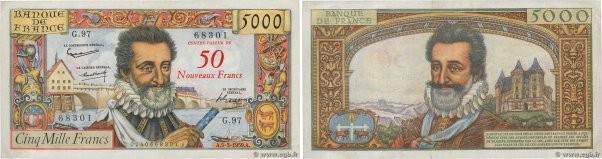 Country : FRANCE 
Face Value : 50 NF sur 5000 Francs HENRI IV  
Date : 05 mars 1...