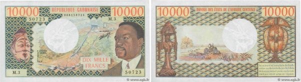 Country : GABON 
Face Value : 10000 Francs  
Date : (1974) 
Period/Province/Bank...