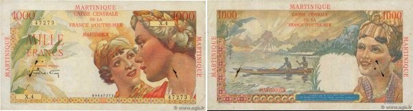 Country : MARTINIQUE 
Face Value : 1000 Francs Union Française  
Date : (1946) 
...