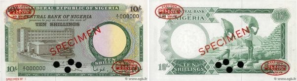 Country : NIGERIA 
Face Value : 10 Shillings Spécimen 
Date : (1967) 
Period/Pro...