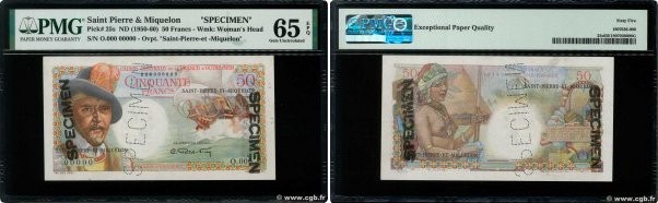 Country : SAINT PIERRE AND MIQUELON 
Face Value : 50 Francs Belain d'Esnambuc Sp...