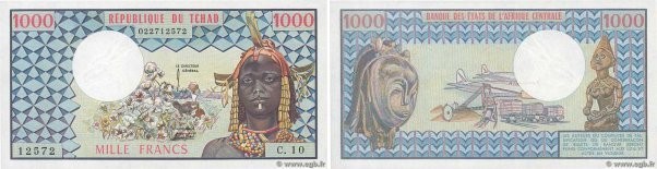 Country : CHAD 
Face Value : 1000 Francs  
Date : (1973-1978) 
Period/Province/B...