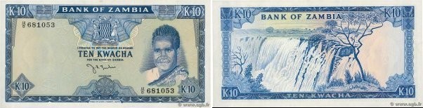 Country : ZAMBIA 
Face Value : 10 Kwacha  
Date : (1969) 
Period/Province/Bank :...