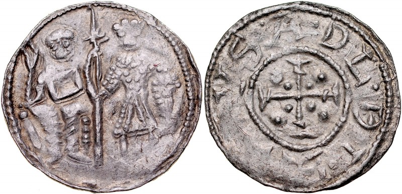 Bolesław III Krzywousty 1107-1138, Denar, Av.: Książę i Św. Wojciech, Rv.: Krzyż...
