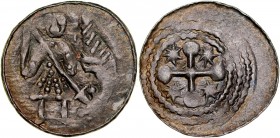 Bolesław III Krzywousty 1107-1138, Denar, Av.: Walka ze smokiem, Rv.: Krzyż, między ramionami gwiazdki.