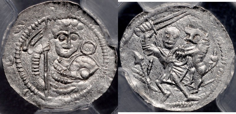 Władysław II Wygnaniec 1138-1146, Denar, A.: Książę z proporcem i tarczą, w polu...