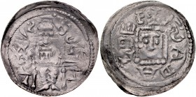 Bolesław IV Kędzierzawy 1146-1173, Denar, Av.: Książę z mieczem w majestacie, Rv.: Głowa św. Wojciecha.