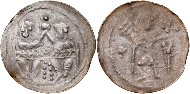 Bolesław IV Kędzierzawy 1146-1173, Denar, Av.: Książęta za stołem, Rv.: Rycerz z...