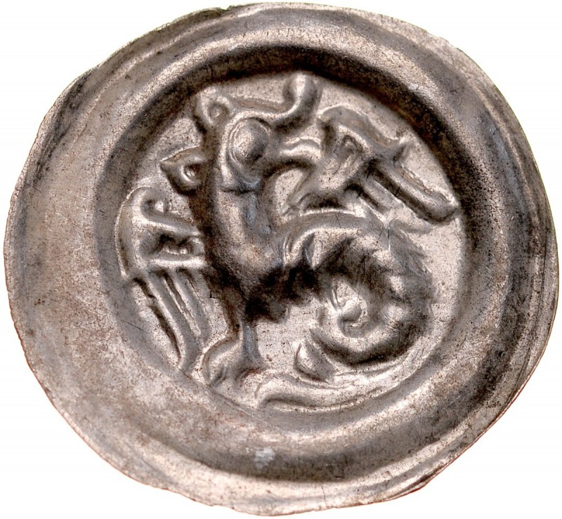 Księstwo Krakowskie, Biały 1194-1227, Brakteat, Av.: Siedzący smok z rozpostarty...