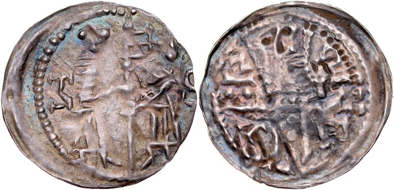 Ks. Opolsko-Raciborskie, Władysław II 1163-1177, Denar, Av.: Dwie postacie z pro...