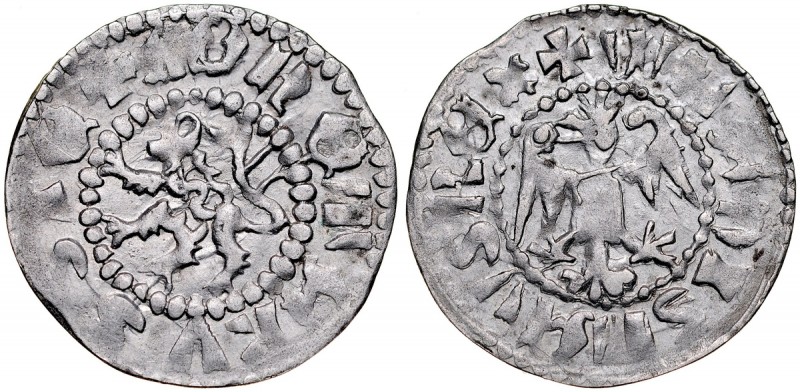 Władysław Jagiełło 1386-1434, Kwartnik ruski, Av.: Orzeł, RV.: Lew. Kop 3065, Gu...
