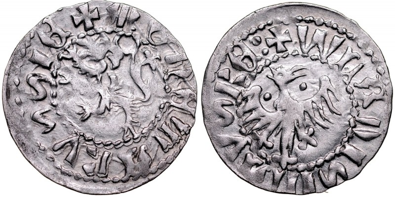 Władysław Jagiełło 1386-1434, Kwartnik ruski, Av.: Orzeł, RV.: Lew. Kop 3065, Gu...