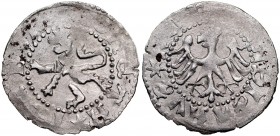 Władysław Jagiełło 1386-1434, Półgrosz lwowski, Av.: Kroczący lew, Rv.: Orzeł jagielloński.