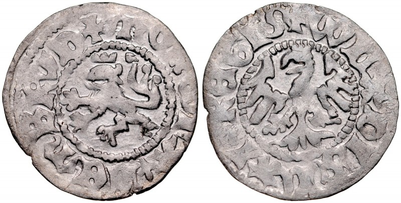 Władysław Jagiełło 1386-1434, Półgrosz lwowski, Av.: Kroczący lew, Rv.: Orzeł ja...