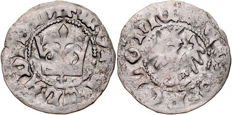 Władysław Jagiełło 1386-1434, Półgrosz, Kraków, Av.: Korona, pod nią krzyżyk, Rv...