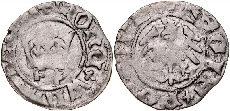 Władysław Jagiełło 1386-1434, Półgrosz, Kraków, Av.: Korona, pod nią litera F i ...