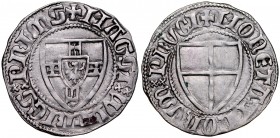 Winrych von Kniprode 1351-1382, Szeląg, Av.: Tarcza wielkiego mistrza, Rv.: Tarcza krzyżacka.