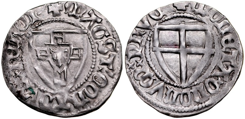 Konrad von Jungingen 1393-1407, Szeląg, Av.: Tarcza wielkiego mistrza, Rv.: Tarc...