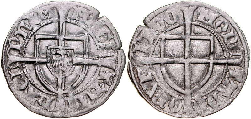 Michał Kuchmeister von Sterberg 1414-1422, Szeląg, Av.: Tarcza wielkiego mistrza...