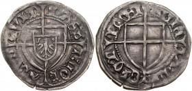 Konrad V von Erlichshausen 1441-1449, Szeląg, Av.: Tarcza wielkiego mistrza, Rv.: Tarcza krzyżacka.