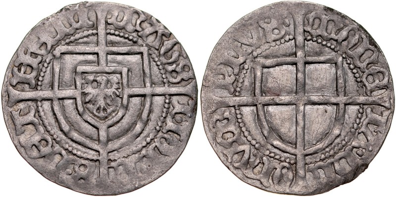 Jan von Tiefen 1489-1497, Grosz, Av.: Tarcza wielkiego mistrza, Rv.: Tarcza krzy...