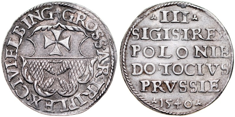 Zygmunt I Stary 1506-1548, Trojak 1540, Elbląg. Kop. 7091, Iger E40.1.b, szara p...