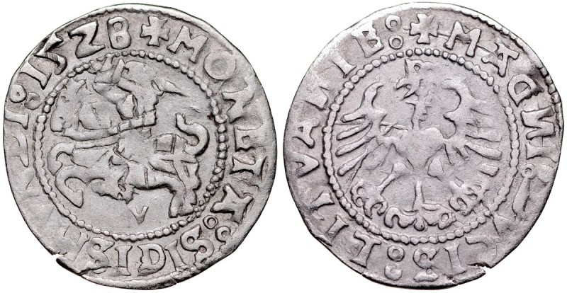 Zygmunt I Stary 1506-1548, Półgrosz 1528 V, Wilno. Kop. 3182, Gum. 513, patyna, ...
