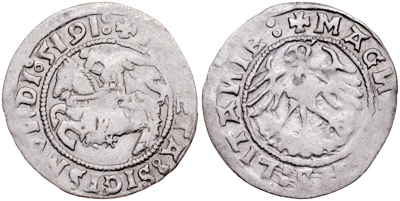 Zygmunt I Stary 1506-1548, Półgrosz 5191, Wilno. Kop. 3156, Gum. 512, patyna, rz...