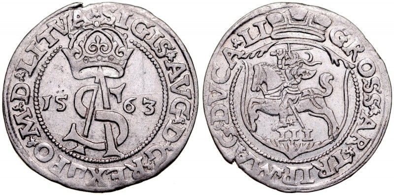 Zygmunt II August 1545-1572, Trojak 1563, Wilno. Kop. 3306,&nbsp; Ivanauskas 9SA...