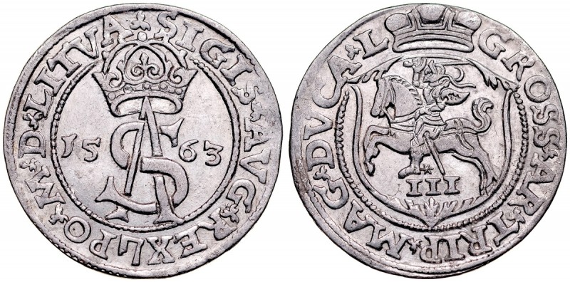 Zygmunt II August 1545-1572, Trojak 1563, Wilno. Kop. 3306,&nbsp; Ivanauskas 9SA...